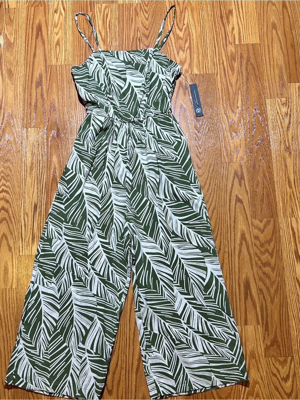 Linen Resort Wear Summer Green and White Jumpsuit with Pockets